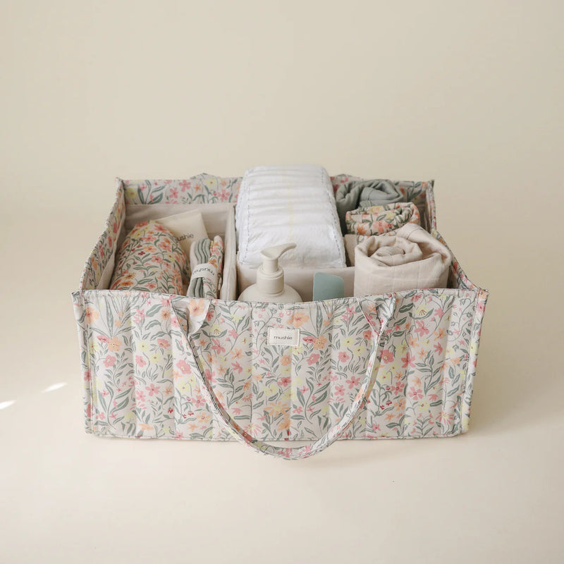 Panier de rangement couches & essentiels bébé | Fleurs pastel | Mushie